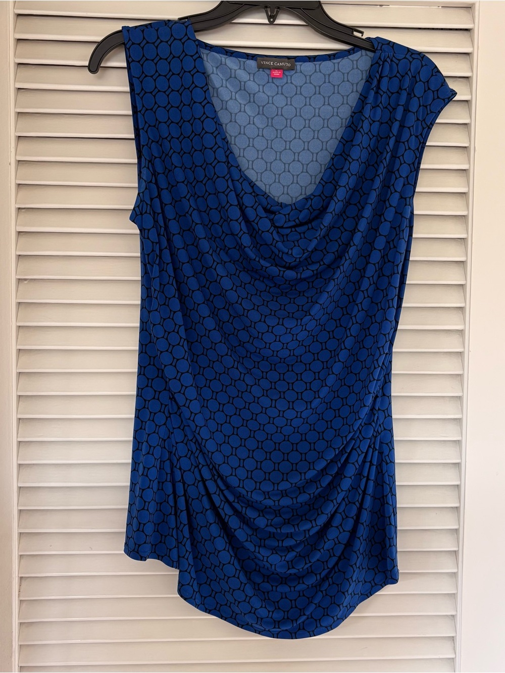 Vince Camuto Royal Blue Dot Cowl Neck Sleeveless Top